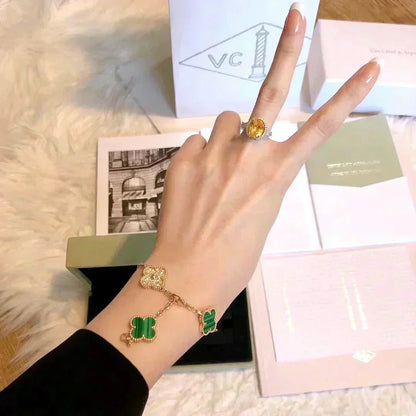 DIANA CLOVER  5 MOTIF MALACHITE DIAMOND BRACELET