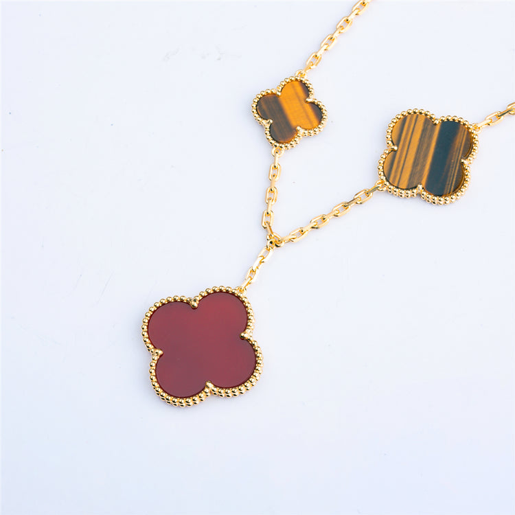 DIANA CLOVER BRACELET 5 MOTIFS CARNELIAN TIGER EYE
