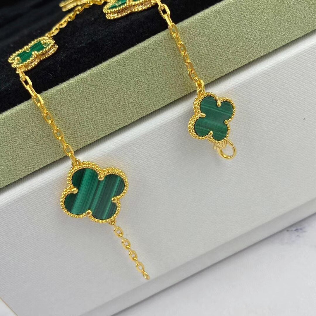 DIANA MAGIC CLOVER MALACHITE GOLD BRACELET 5 MOTIFS