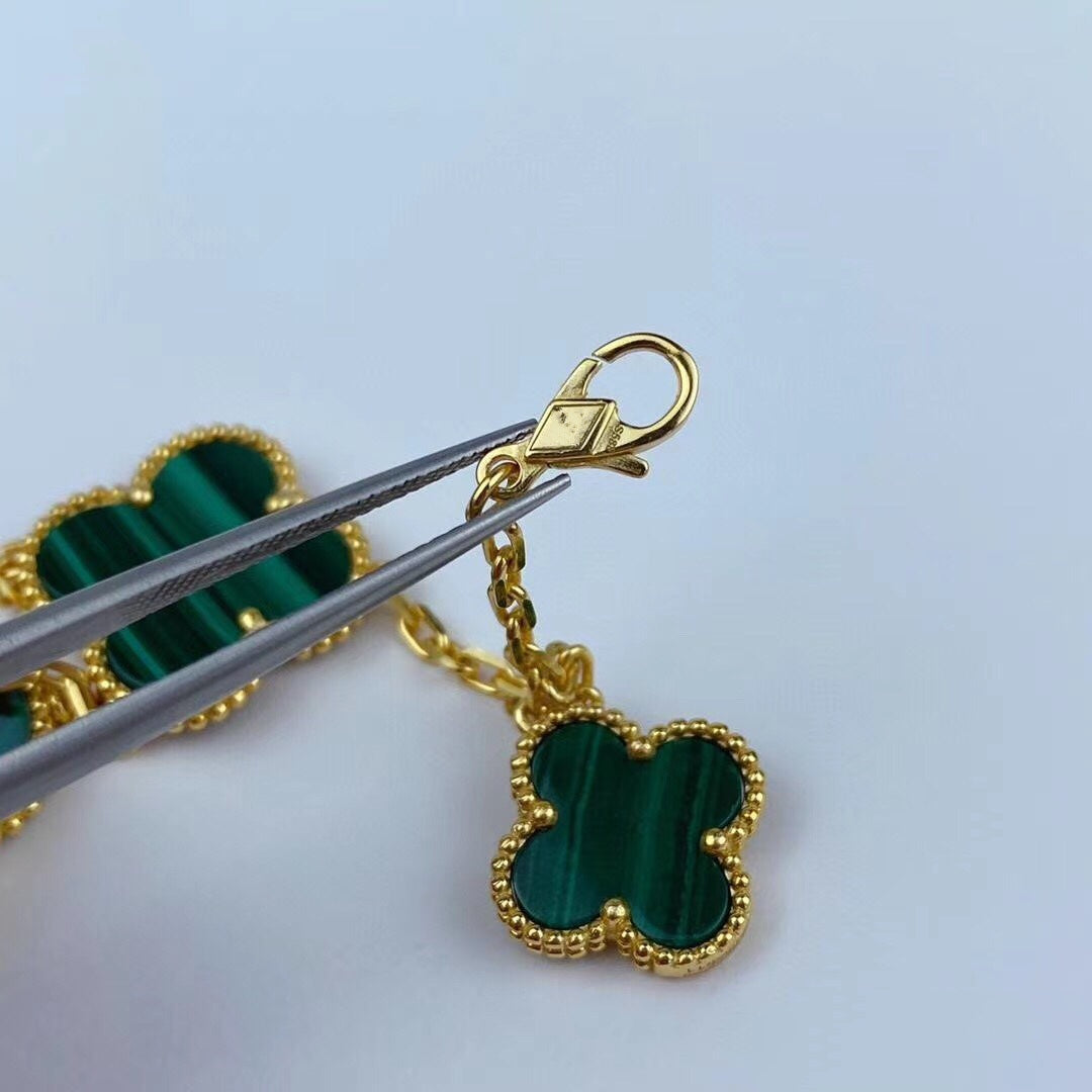 DIANA MAGIC CLOVER MALACHITE GOLD BRACELET 5 MOTIFS