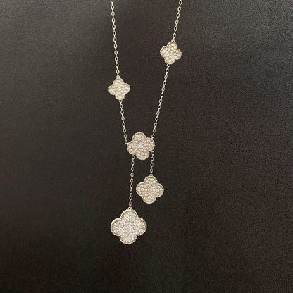 DIANA CLOVER 5 MOTIFS SILVER DIAMONDS NECKLACE