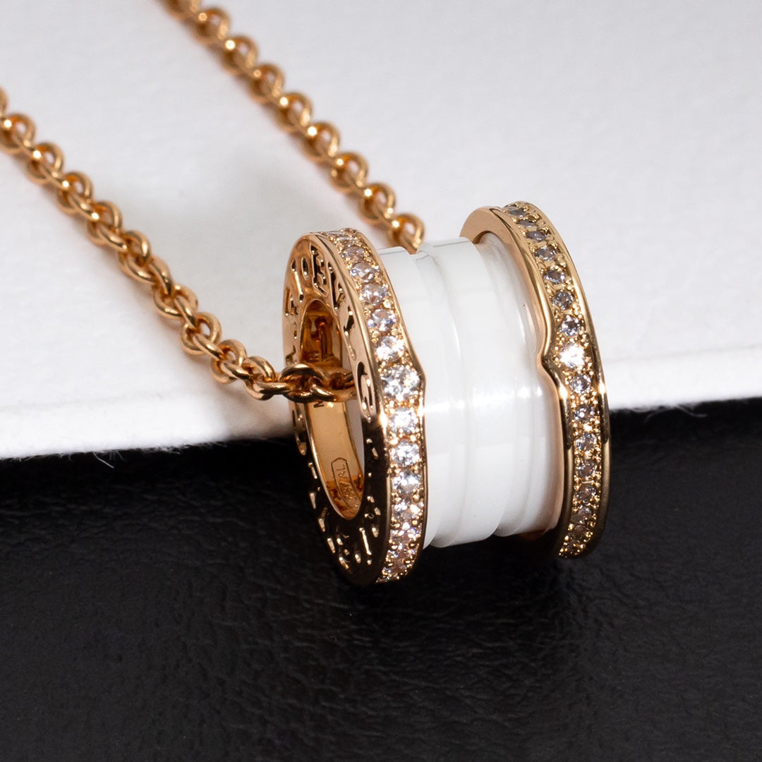 DIANA ZERO 1 WHITE CERAMIC PINK GOLD DIAMOND NECKLACE