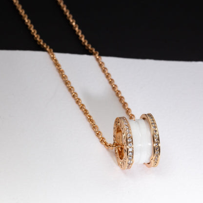 DIANA ZERO 1 WHITE CERAMIC PINK GOLD DIAMOND NECKLACE