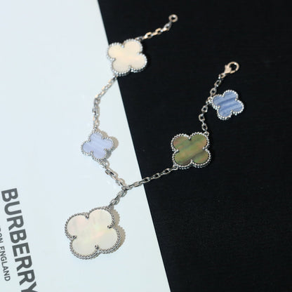 DIANA CLOVER BRACELET 5 MOTIFS MOP CHALCEDONY SILVER