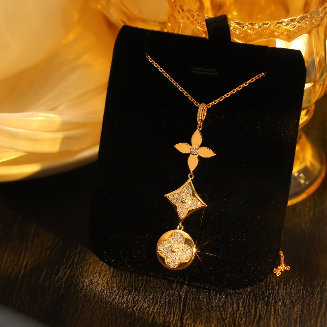 DIANA STAR AND SUN DIAMOND PINK GOLD NECKLACE