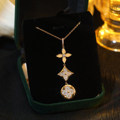 DIANA STAR AND SUN DIAMOND PINK GOLD NECKLACE
