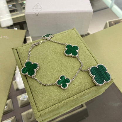 DIANA CLOVER 5 MOTIFS SIVLER MALACHITE BRACELET