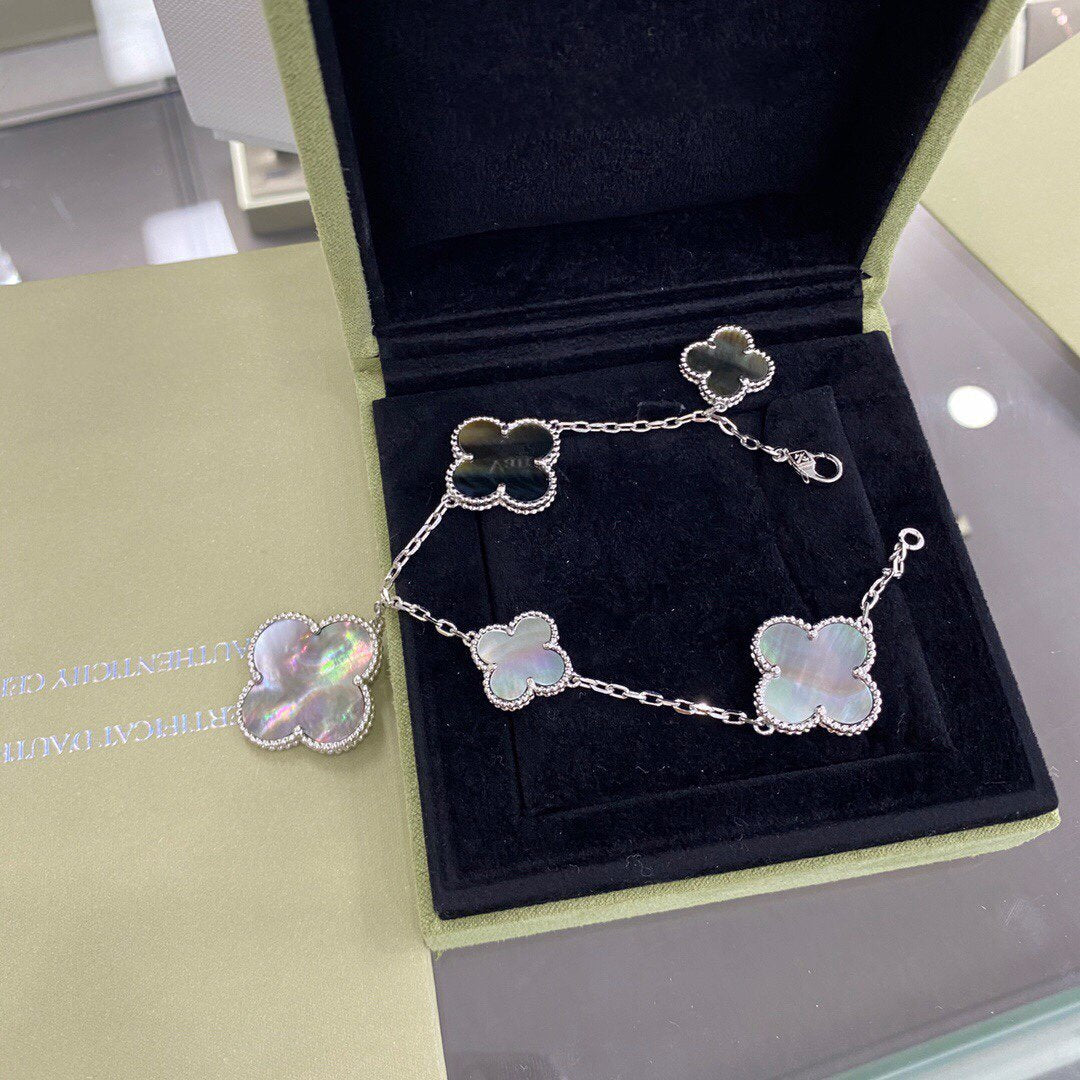 DIANA CLOVER 5 MOTIFS SIVLER DARK MOP BRACELET