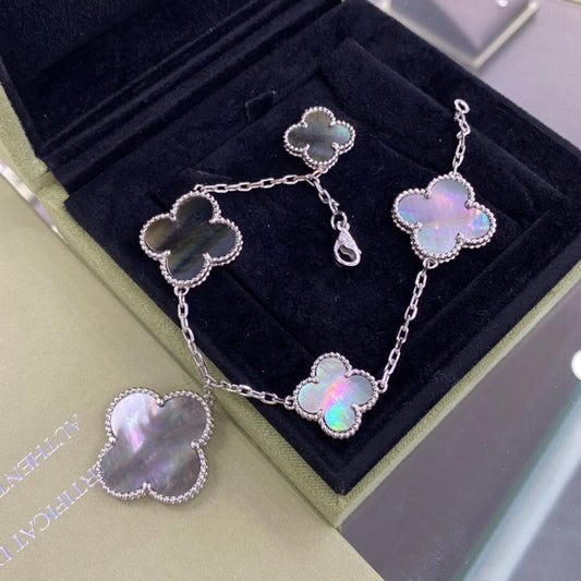 DIANA CLOVER 5 MOTIFS SIVLER DARK MOP BRACELET