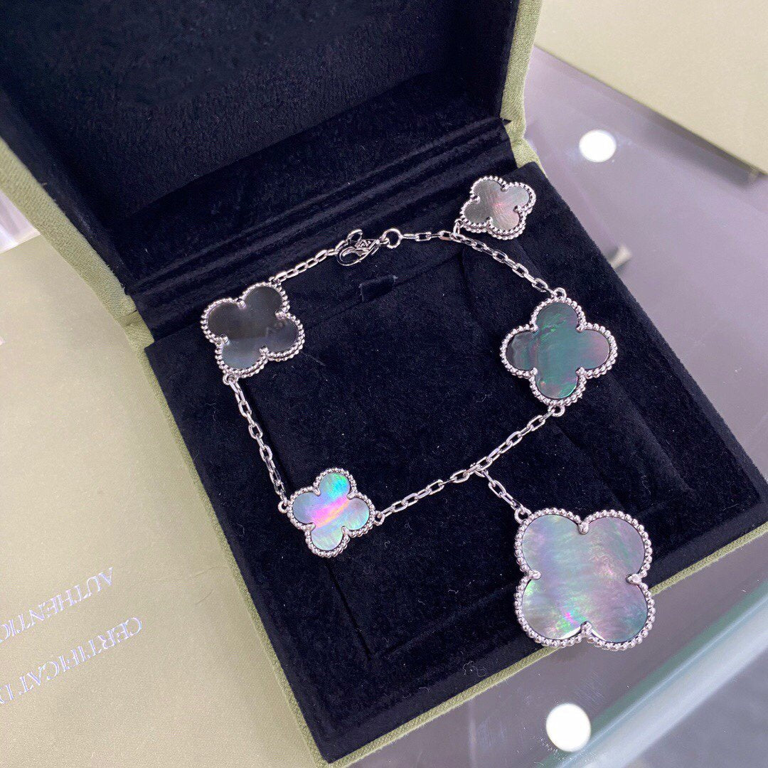 DIANA CLOVER 5 MOTIFS SIVLER DARK MOP BRACELET