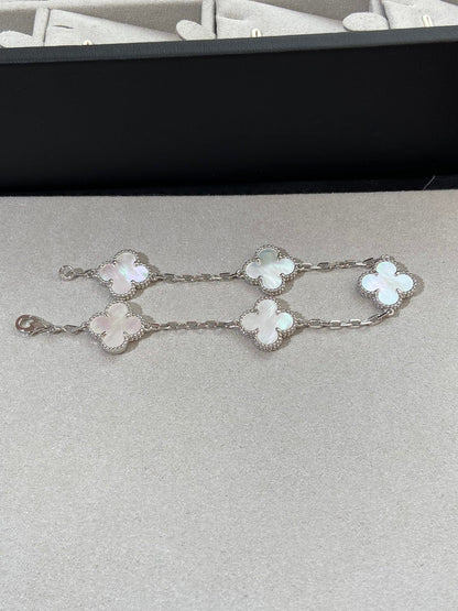 DIANA CLOVER SILVER MOP 5 MOTIF BRACELET