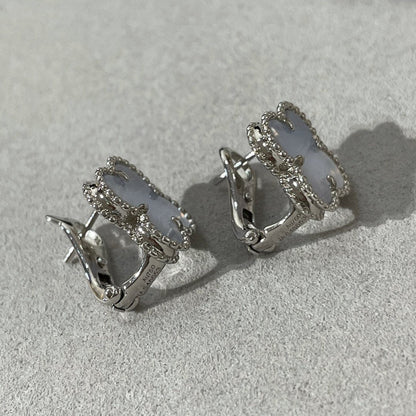 DIANA CLOVER CHALCEDONY SILVER STUD EARRINGS