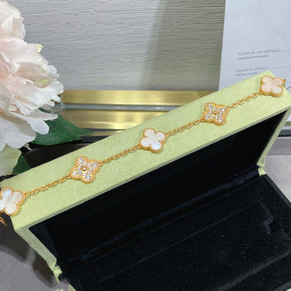 DIANA CLOVER 5 MOTIF DIAMOND PINK MOP PINK GOLD BRACELET