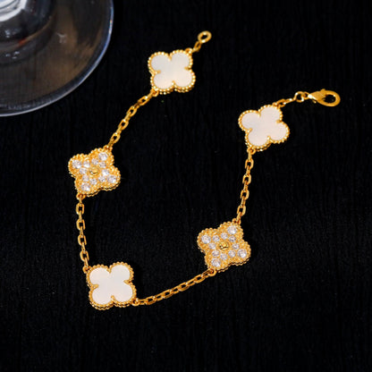 DIANA CLOVER BRACELET 5 MOTIF WHITE MOP DIAMOND