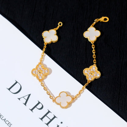 DIANA CLOVER BRACELET 5 MOTIF WHITE MOP DIAMOND