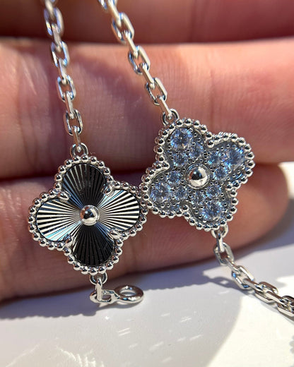 DIANA CLOVER 5 MOTIF SILVER DIAMOND BRACELET