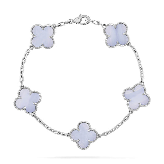 DIANA CLOVER  5 MOTIF PURPLE CHALCEDONY BRACELET SILVER