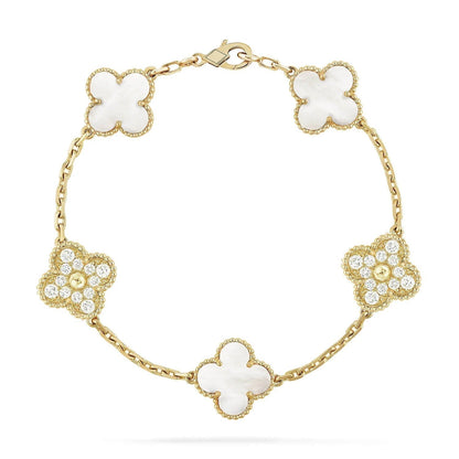 DIANA CLOVER BRACELET 5 MOTIF WHITE MOP DIAMOND