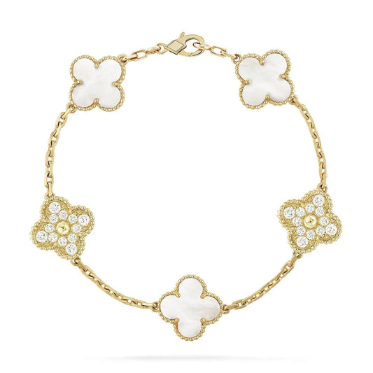 DIANA CLOVER BRACELET 5 MOTIF WHITE MOP DIAMOND