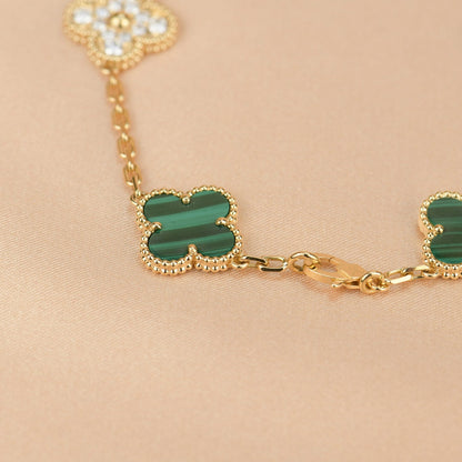DIANA CLOVER  5 MOTIF MALACHITE DIAMOND BRACELET