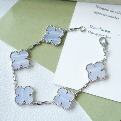 DIANA CLOVER  5 MOTIF PURPLE CHALCEDONY BRACELET SILVER
