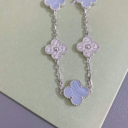 DIANA CLOVER  5 MOTIF DIAMOND PURPLE CHALCEDONY BRACELET SILVER