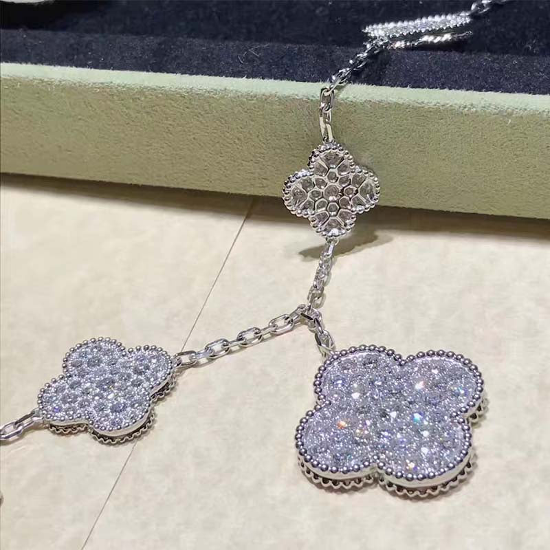 DIANA CLOVER 6 MOTIFS SILVER DIAMOND BRACELET