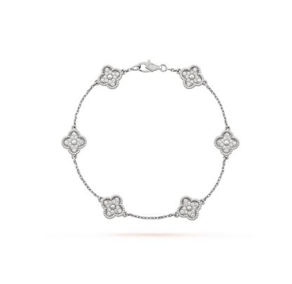 DIANA CLOVER 6 MOTIF SILVER DIAMOND BRACELET