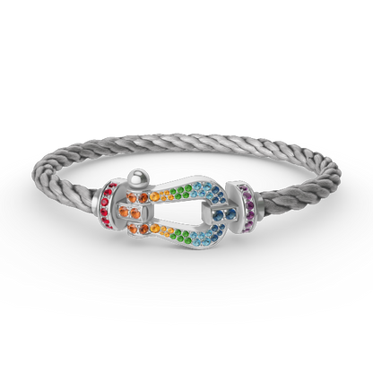 DIANA FORC LARGE HORSESHOE  COLORED DIAMOND BRACELET SILVER