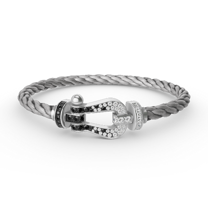 DIANA FORCE LARGE HORSESHOE BLACK WHITE DIAMOND BRACELET SILVER