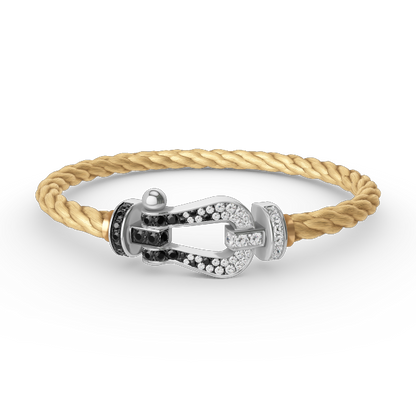 DIANA FORCE LARGE HORSESHOE BLACK WHITE DIAMOND BRACELET SILVER