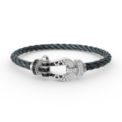 DIANA FORCE LARGE HORSESHOE BLACK WHITE DIAMOND BRACELET SILVER