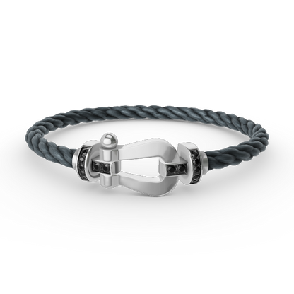 DIANA FORCE LARGE HORSESHOE BLACK DIAMOND BRACELET SILVER
