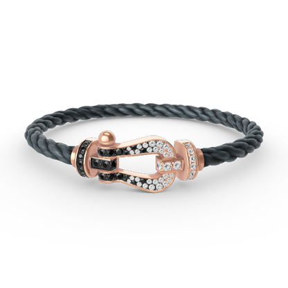 DIANA FORCE LARGE HORSESHOE BLACK WHITE DIAMOND BRACELET ROSE GOLD