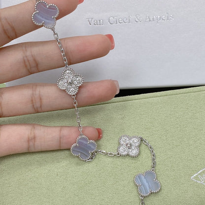 DIANA CLOVER  5 MOTIF DIAMOND PURPLE CHALCEDONY BRACELET SILVER