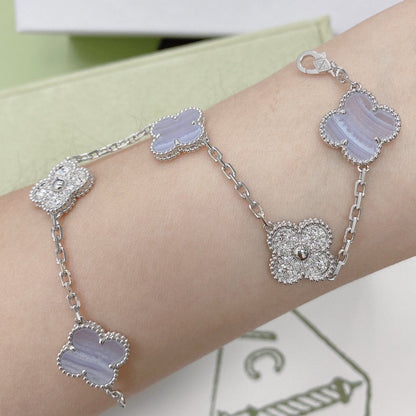 DIANA CLOVER  5 MOTIF DIAMOND PURPLE CHALCEDONY BRACELET SILVER