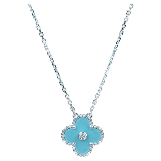 DIANA CLOVER 15MM DIAMOND SVRES PORCELAIN  NECKLACE SILVER