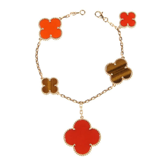 DIANA CLOVER BRACELET 5 MOTIFS CARNELIAN TIGER EYE