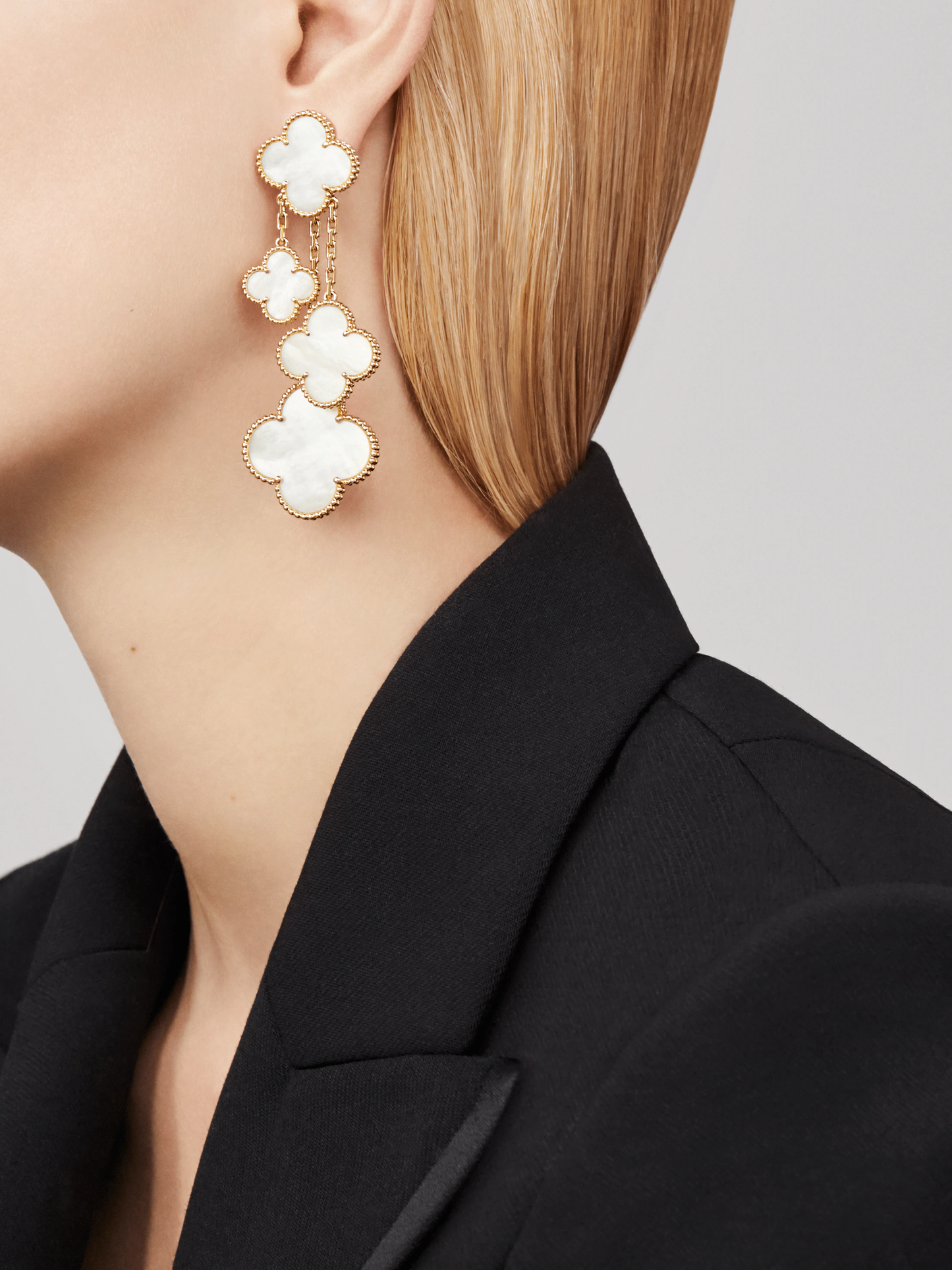 DIANA CLOVER EARRINGS WHITE MOP 4 MOTIFS GOLD