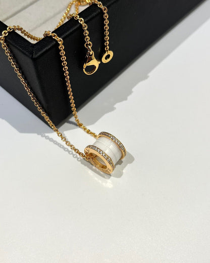 DIANA ZERO 1 WHITE CERAMIC DIAMOND PINK GOLD NECKLACE
